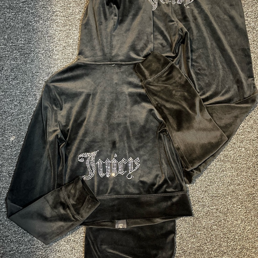 Juicy Couture Black Velour Tracksuit with Rhinestone Logo